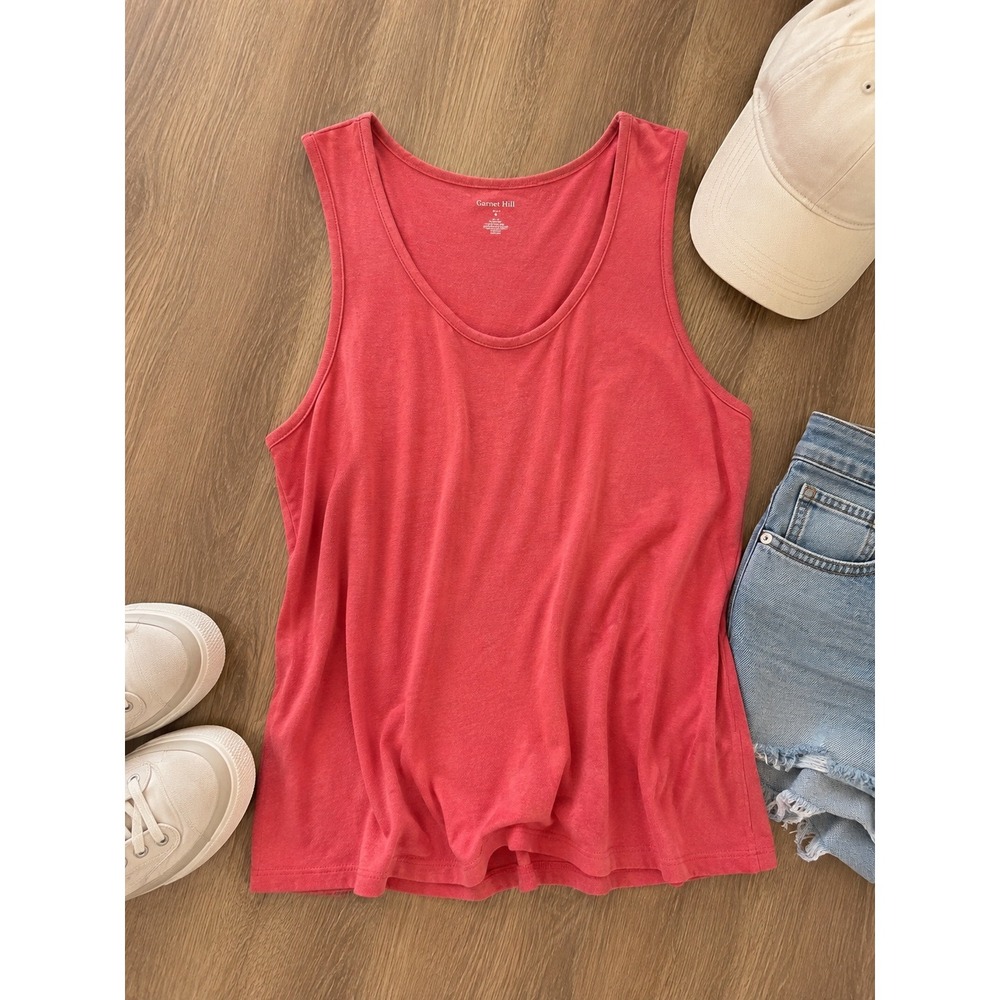 Garnet Hill Women Coral Pink Linen Modal Blend Scoop Neck Tank Top Size S